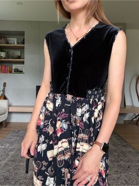 Vintage velvet midi with eclectic kitchen print small